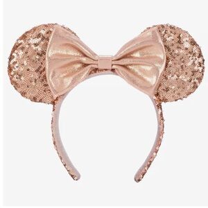 NEW! Disney Parks Minnie Ears Headband Sequin Ears Rose Gold Bow